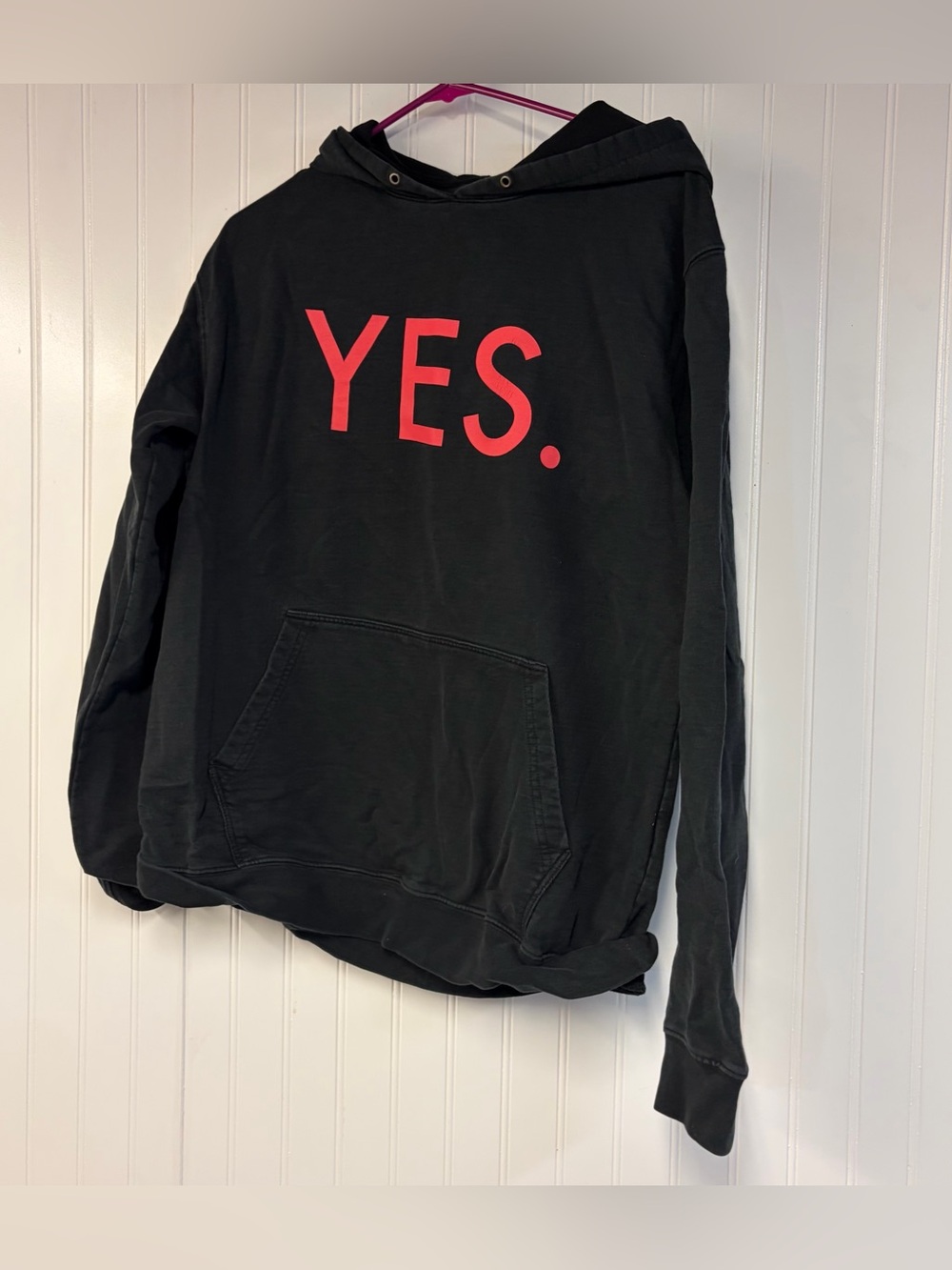 Men's Black Hoodie with Red YES Graphic Large